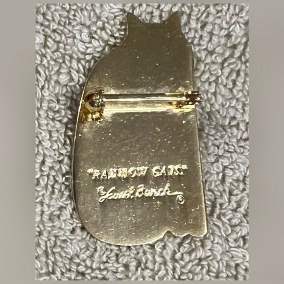 Vintage Laurel Burch Rainbow Cats Colorful Cat Brooch Pin Whimsical Fun Quirky - Picture 5 of 9